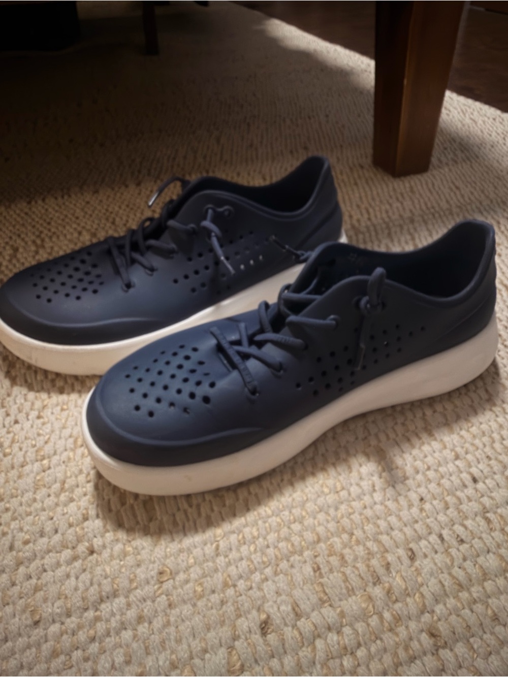 CROCS Navy Perforated Lace-Up Sneakers with White Platform Sole
